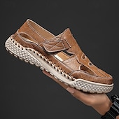 voordelige Buitensandalen-Bruine kunstleren outdoor sportsandalen voor heren met ademende perforaties en duurzame grip voor wandelen en trekking