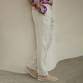 baratos Calças Elite Masculinas-100% Linho Homens Calças de linho Calças Com Cordão Cintura elástica Perna reta Tecido Conforto Respirável Casual Diário Feriado Moda Estilo Clássico Bege
