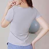 رخيصةأون تي شيرتات وبلوزات بدون أكمام للجري-نسائي تيشيرت للجري كم قصير تي شيرت فضفاض ملابس الرياضة V رقبة لون سادة سريع جاف ناعم متنفس تمرين نادي رياضي المشي الركض ملابس رياضية ألبسة رياضية أسود فاتح أخضر أزرق