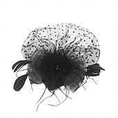 levne Fascinátory-Fascinátory Polyester 30. léta Se širší krempou Závojový klobouk Čajový dýchánek Kentucky Derby Dostih Dámský den koktejl Elegantní Vinobraní Jednoduchý S Peří MiniSpot Přílba Pokrývky Hlavy