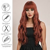 baratos Perucas Sintéticas sem Touca-Perucas sintéticas Ondulado Trama Curly Corte em Camadas Com Franjas Fabrico à Máquina Peruca 28 polegadas A1 Cabelo Sintético Mulheres Clássico Confortável Cores Gradiente Âmbar Marrom
