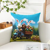 お買い得  ホリデークッションカバー-イースター・ファニー・ラビット・デコラティブ・トス・ピローズ・カバー 1PC ソフト・スクエア・カウチ・クッション・ケース・枕カバー 寝室 リビングルーム ソファ チェア