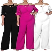 cheap Jumpsuits-Women's Normal Jumpsuit Stylish Solid Color Half Sleeve Off Shoulder Cut Out Street Holiday Regular Fit Black White Red Summer