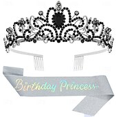 economico Forniture per Festa di Compleanno-set di accessori da 2 pezzi per compleanno principessa - cerchietto e fascia con strass per donne e ragazze