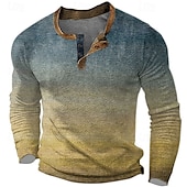 baratos Geométrico-Homens Gráfico Gradiente Camisa Waffle Henley Estilo casual Estilo Clássico Manga Longa Impressão 3D Moda Designer Básico Ao ar livre Diário Primavera &amp; Outono Azul Laranja Marron Cinzento Henley