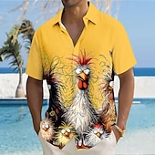 cheap Animal Print-Men&#039;s Animal Chick Funny Shirt Button Up Shirt Short Sleeve Fashion Casual Vacation Holiday Streetwear Summer Turndown 3D Print Collared Shirts Front One Pocket Black White Yellow Blue Purple