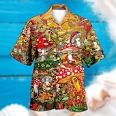 economico Cibo &amp; Bevande-Per uomo Funghetto Camicia Camicia hawaiana Camicia Aloha Camicia Collo ripiegabile Di tendenza Originale Informale Esterno Strada Informale Nero Giallo Nero - viola S M L