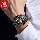 abordables Relojes de Cuarzo-OLEVS 3653 Reloj para Hombre Reloj de Cuarzo Reloj Cronógrafo Multifuncional para Hombre Impermeable a 30M Luminiscente Fase Lunar Reloj de Acero