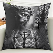 baratos Capa de almofada de férias-Capa de Almofada Decorativa de Páscoa Cruz Jesus 1PC Capa de Almofada Quadrada Macia para Quarto Sala de Estar Sofá Cadeira