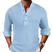 economico Camicie Popover da Uomo-Per uomo Camicia Camicia Estiva Camicia casual Camicia da Spiaggia Camicia con Bottoni Nero Bianco Azzurro cielo Manica Lunga Semplice Colletto Mao Vacanza Camicia hawaiana Bottonato Abbigliamento