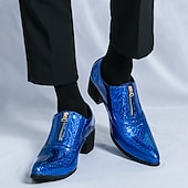 お買い得  オックスフォードシューズ-メンズ ブルー パテントレザー クロコダイルプリント ジッパー シューズ - イブニングウェアや高級な集まりに最適な高級フットウェア