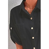 Women's Shirt Cotton Linen Shirts Button Up Blouse Plain Basic Casual Short Sleeve Shirt Collar Regular Tops Holiday Going out Buttons Pocket Black White Navy Blue Khaki Gray Summer cheap Shirts-Women's Shirt Cotton Linen Shirts Button Up Blouse Plain Basic Casual Short Sleeve Shirt Collar Regular Tops Holiday Going out Buttons Pocket Black White Navy Blue Khaki Gray Summer