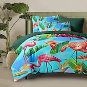 baratos 100% algodão-Conjunto de Capa de Edredom Floral 100% Algodão Suave e Respirável com Flores Tropicais Capa de Edredom Leve e Durável Confortável para Todas as Estações Fácil de Cuidar
