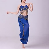 お買い得  ラテンダンスウェア-ラテンダンス 上着 ゴールドコイン ピュアカラー スプライシング 女性用 性能 訓練 ノースリーブ ハイウエスト ポリエステル