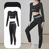 cheap Women&#039;s Tracksuits-Women&#039;s Tracksuit Activewear Set 2 Piece Casual Long Sleeve High Waist Breathable Soft Fitness Gym Workout Running Sportswear Activewear Solid Colored Black Light Green Blue