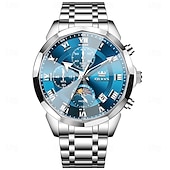 baratos Relógios Quartz-Relógio Masculino OLEVS 3675 Original Relógio de Negócios Masculino Espelho HD em Forma de Losango À Prova D&#039;Água Relógio de Cronometragem Fase Lunar Top Luxo Relógio Masculino Fashion