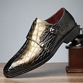 abordables Officiel-Homme Chaussures Monk Motif Crocodile Cuir PU Respirant Confortable Antidérapant Boucle Noir Rouge Dorée Automne Hiver