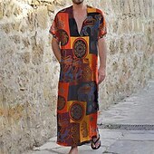 זול חלוקים-בגדי ריקוד גברים הלבשת כסאות כתונת לילה חולצת לילה הדפסים גרפיים מסוגנן נוחות חלוקי קימונו בית יומי פוליאסטר נושם צווארון V שרוולים קצרים קיץ כתום
