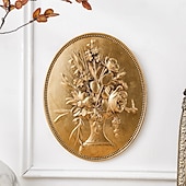 baratos Estátuas-decoração de parede esculpida em baixo-relevo oval dourado vintage, decoração de parede de resina pintada à mão para casa, estilo retrô europeu, ideal para decoração de casa, hotel e adereços de