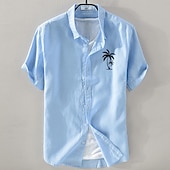cheap Business Casual-Men&#039;s Linen Shirt Minimalist Aloha Shirt Casual Shirt Cotton Linen Shirt Button Up Shirt Coconut Tree Vacation Street White Dark Navy Sky Blue Gray Short Sleeve Lapel Summer Clothing Apparel