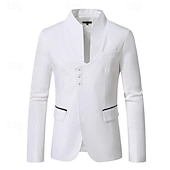 abordables Blazers Clásicos para Hombres-Hombre Graduación chaqueta Negocio Fiesta de Cóctel Fiesta de Boda Moda Casual Primavera Otoño Poliéster Plano Botones Bolsillo Cómodo Botonadura Simple Chaqueta de sport Negro Blanco Rojo Color Caquí