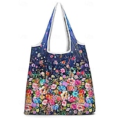 cheap Handbag &amp; Totes-Large Capacity Foldable Shopping Bag – Reusable Floral Print Tote, Eco-Friendly Lightweight Grocery Bag for Women, Travel, and Daily Use