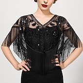 cheap Shawls &amp; Wraps-Retro Vintage Roaring 20s 1920s Scarf Wrap Shawls The Great Gatsby Flapper Girl Sequins Tassel Fringe Fancy Dress Women&#039;s Carnival Wedding Evening Party Masquerade Adults&#039; Shawl