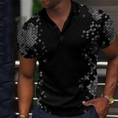 cheap Men&#039;s Geometric Polo-Men&#039;s Geometric Polo Shirts Golf Shirt Short Sleeve Polo Shirts Collared Shirts Casual Vacation Wear Formal Wear Festival Wear Buttons 3D Print Black Yellow Pink