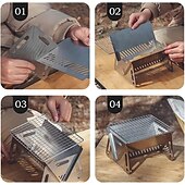 abordables Cuisine de camping-Barbecue pliant au charbon de bois, trous de ventilation faciles à installer en acier inoxydable, gril pliable pour les fêtes