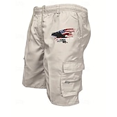 cheap Classic-Men&#039;s Cargo Shorts Shorts Summer Shorts Drawstring Elastic Waist Multi Pocket Eagle National Flag Comfort Wearable Knee Length Outdoor Sport Daily Fashion Casual Black Navy Blue