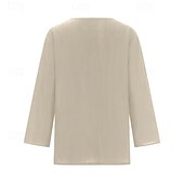 preiswerte Hemden-Damen Bluse Baumwoll-Leinen-Hemden Einfach Basic Modern Dreiviertelarm V Ausschnitt Normale Oberteile Täglich Ferien Ausgehen Knöpfe Schwarz Weiß Rosa Braun Aprikose Sommer