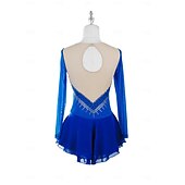billige Figur skating kjoler-Kjole til kunstløp Dame Jente Skøyteløp Kjoler Blå Lapper Åben Ryg Netting Spandex Elastisk Trening Profesjonell Konkurranse Skøyteklær Hold Varm Krystall / Rhinstein Langermet Skøyting Kunstløp
