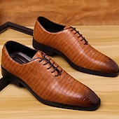 abordables Officiel-Richelieus à lacets en cuir cognac motif crocodile pour homme : chaussures sophistiquées pour professionnels