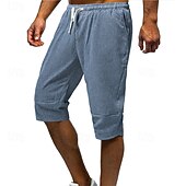 economico Classico-Per uomo Shorts Shorts di Lino Pantaloncini Estivi Shorts da Spiaggia Tasca Coulisse Elastico in vita Semplice Comodità Traspirante Lunghezza al polpaccio Vacanza Ferie Spiaggia Hawaiano Boho Nero