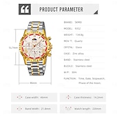お買い得  クォーツ腕時計-SKMEI メンズ サン ムーン スター スチールベルト 時計 多機能 三眼 六針 タイミング ナイトライト ポインター 時計