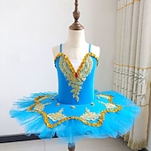 cheap Tutu Dress-Tutu Dress Dress Rhinestone Lace Embroidery Girls&#039; Performance Training Sleeveless High Mesh Spandex