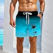 cheap Tropical Plants &amp; Flowers-Men&#039;s Coconut Tree Tropical Plants Swim Trunks Swim Shorts Board Shorts Mid Waist Hawaiian Beach Wear Vacation Drawstring Mesh Lining Elastic Waist Designer Clothing Apparel