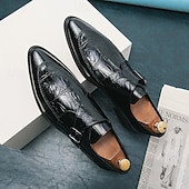 baratos Formal-sapatos formais masculinos estilo monge em couro sintético com padrão de crocodilo brilhante, design elegante com fecho de fivela para eventos empresariais e formais