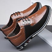 cheap Casual-Men&#039;s Derby Lace-Up Shoes with Crocodile-Patterned Leather and Black Suede, Stylish Sporty Sole for Casual and Business Casual Wear