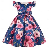 cheap Casual Dresses-Kids Girls&#039; Party Dress Graphic Sleeveless Special Occasion Princess Polyester Party Dress Summer Spring kids Yellow Wine Blue