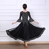 billige Konkurranseutstyr-Ballroom-dans Kjole Tvinning Krystall / Rhinestone Dame Ytelse Fest 3/4 ermer Netting Spandex Tyll