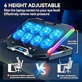 abordables Supports et plateaux de refroidissement-Support de refroidissement pour ordinateur portable de jeu avec 8 ventilateurs de refroidissement pour ordinateur portable de 15 à 17,3 pouces, support de refroidissement avec 6 hauteurs réglables
