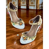 abordables années 1930-Escarpins baroques vintage Mary Jane des années 1920 pour femmes – élégants escarpins bleu clair ornés de perles et de détails floraux pour les mariages, les fêtes et les occasions spéciales