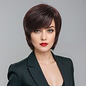 economico parrucca più vecchia-Parrucche sintetiche Ondulato Tessitura riccia Taglio asimmetrico Frangetta dritta A macchina Parrucca 30 pollici A1 Capelli sintetici Per donna Classico Comodo Colore Graduale e Sfumato Marrone