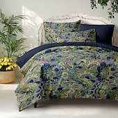 economico 100% cotone-Set di copripiumino floreale 100% cotone biancheria da letto morbida e traspirante con fiori di pavone copripiumino leggero e resistente comodo per tutte le stagioni facile da mantenere