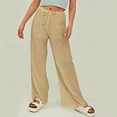 cheap Pants-Women&#039;s Cotton Linen Pants Slacks Pants Trousers Streetwear Casual Calf-Length Natural Plain Pocket Elastic Drawstring Design Breathability Soft Comfortable Micro-elastic Vacation Casual Rust Red