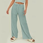 abordables Pantalon uni en coton et lin-Femmes Short en coton et lin Pantalon inspiré du lin Pantalon en coton et lin Streetwear Occasionnel Longueur complète Naturel Uni Avec Poches Conception à cordon élastique Confortable Extérieur Rue