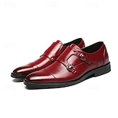 cheap Formal-Men&#039;s Burgundy Double Monk Strap Faux Leather Shoes - Elegant Slip-On Dress Shoes for Weddings &amp; Formal Occasions