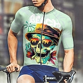 abordables Maillots pour hommes-Homme Maillot Velo Cyclisme Manche Courte Cyclisme Tee-shirt Maillot avec 3 poches arrière VTT Vélo tout terrain Respirable Séchage rapide Conception anatomique Mèche Violet Vert Crânes Des sports