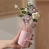 ieftine rechizite de petrecere-Buchet de flori artificiale din fire țesute manual - 1 set inclusiv flori țesute din țesătură hârtie de împachetat găleată din plastic 5 flori croșetate din fire - potrivite pentru cadouri pentru